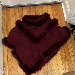 Valentine’s Day gift! Plush red Burgundy Faux Fur Throw poncho. 100% acrylic.